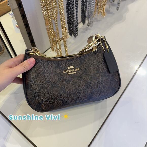 NWT Coach Teri Mini Crossbody Bag Signature Canvas CW323 Gold/Walnut/Black - Picture 1 of 9